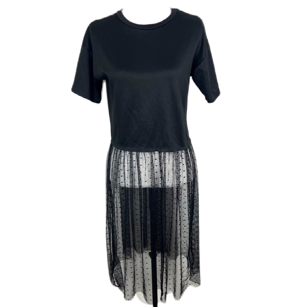 Smoke & Mirrors Black Dress Short Sleeve Shirt Sheer Bottom Skirt Women's Medium